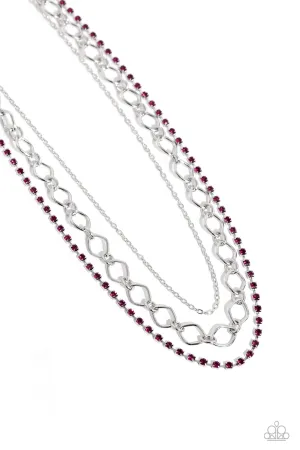 Tasteful Tiers - Pink - Rhinestone and Silver Chain Tiered Paparazzi Short Necklace