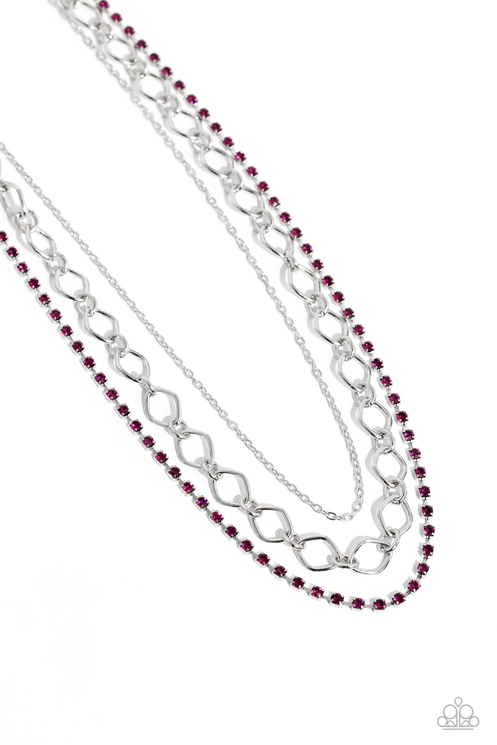 Tasteful Tiers - Pink - Rhinestone and Silver Chain Tiered Paparazzi Short Necklace