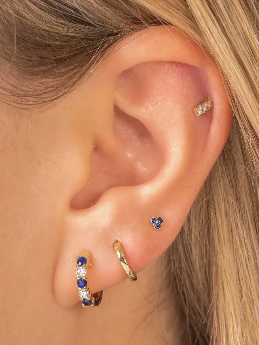 Teeny Blue Sapphire Trio Stud Earring 14K