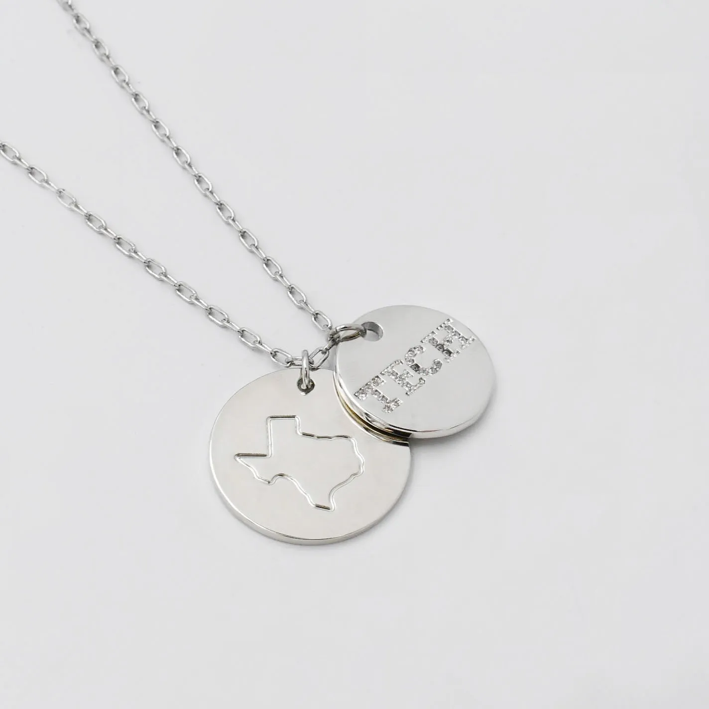 Texas Tech Double Circle Map Necklace Silver T31
