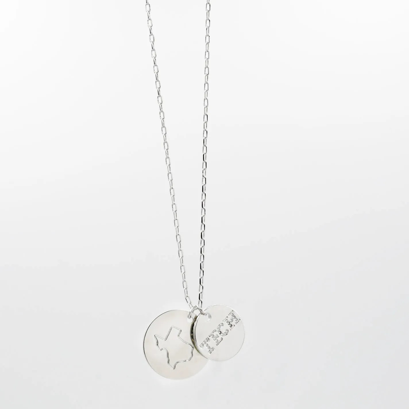 Texas Tech Double Circle Map Necklace Silver T31