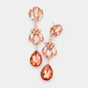Thin Peach Crystal Vine Pageant Earrings  | Prom Earrings |  452442