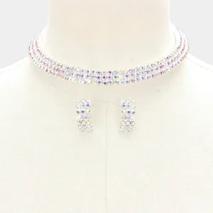 Three Row AB Crystal Choker and Earrings | 127754