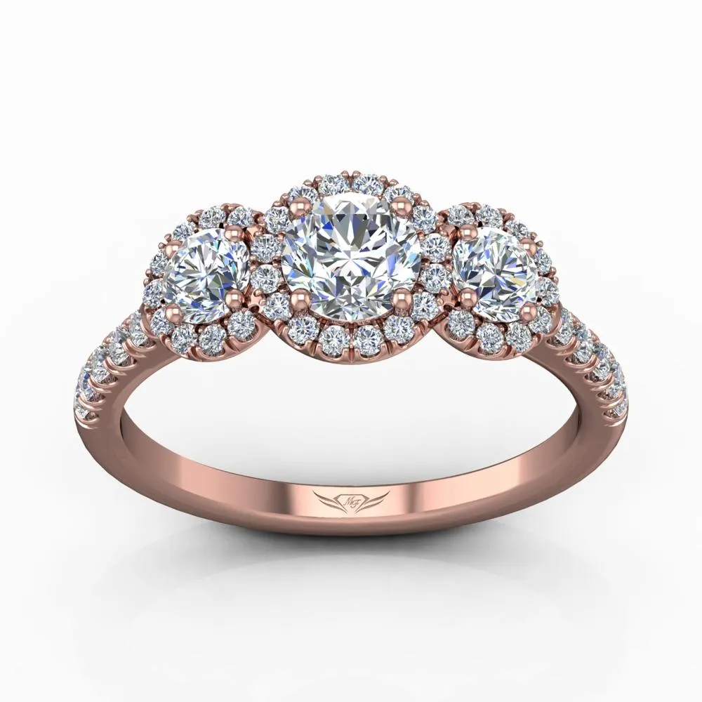 Three Stone Halo Engagement Ring