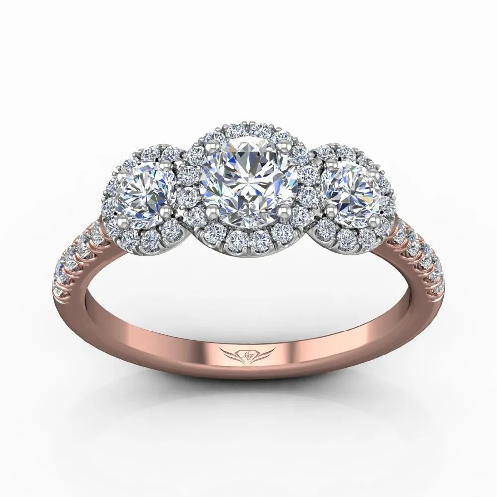 Three Stone Halo Engagement Ring