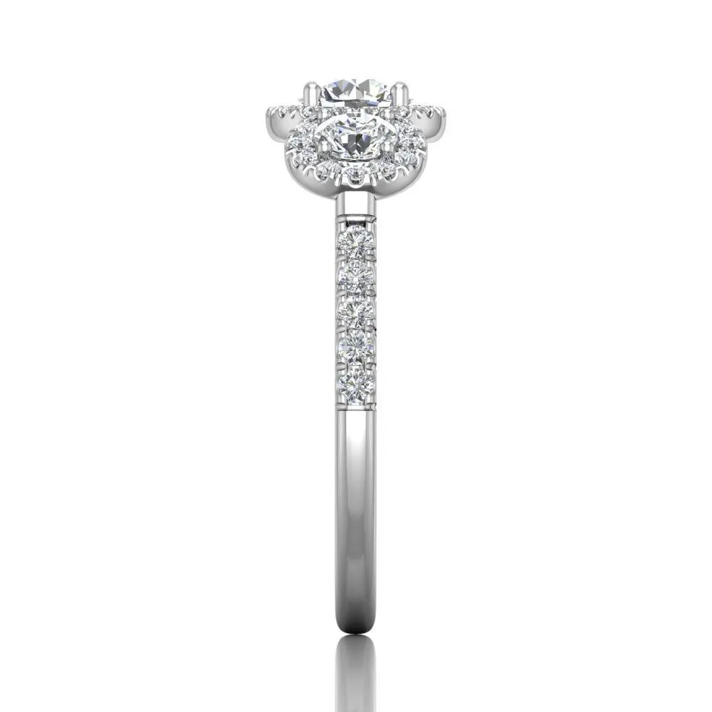 Three Stone Halo Engagement Ring