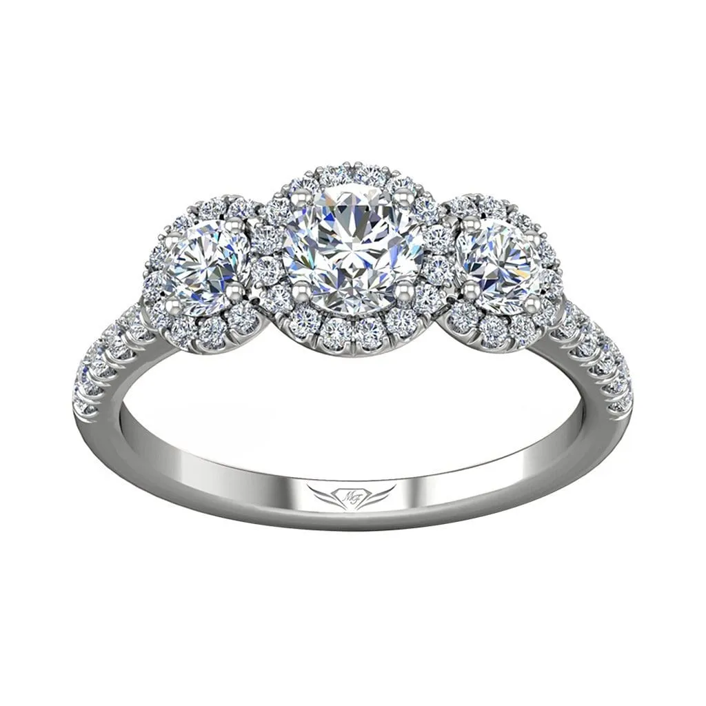 Three Stone Halo Engagement Ring