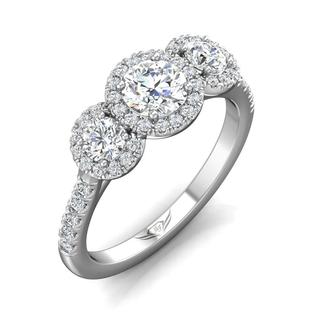 Three Stone Halo Engagement Ring