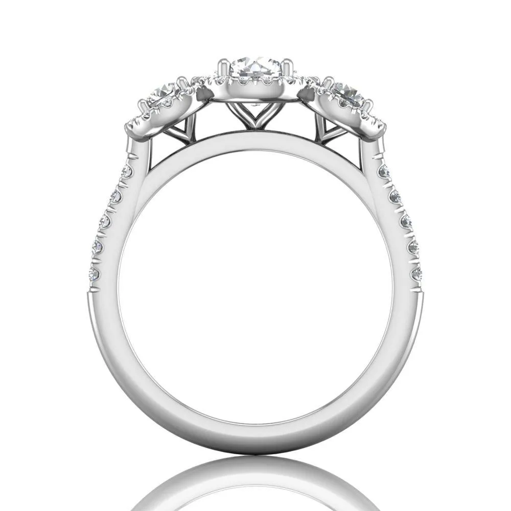 Three Stone Halo Engagement Ring