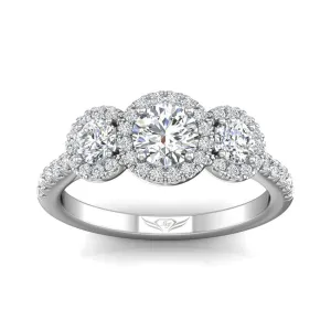 Three Stone Halo Engagement Ring