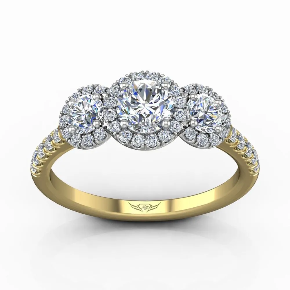 Three Stone Halo Engagement Ring