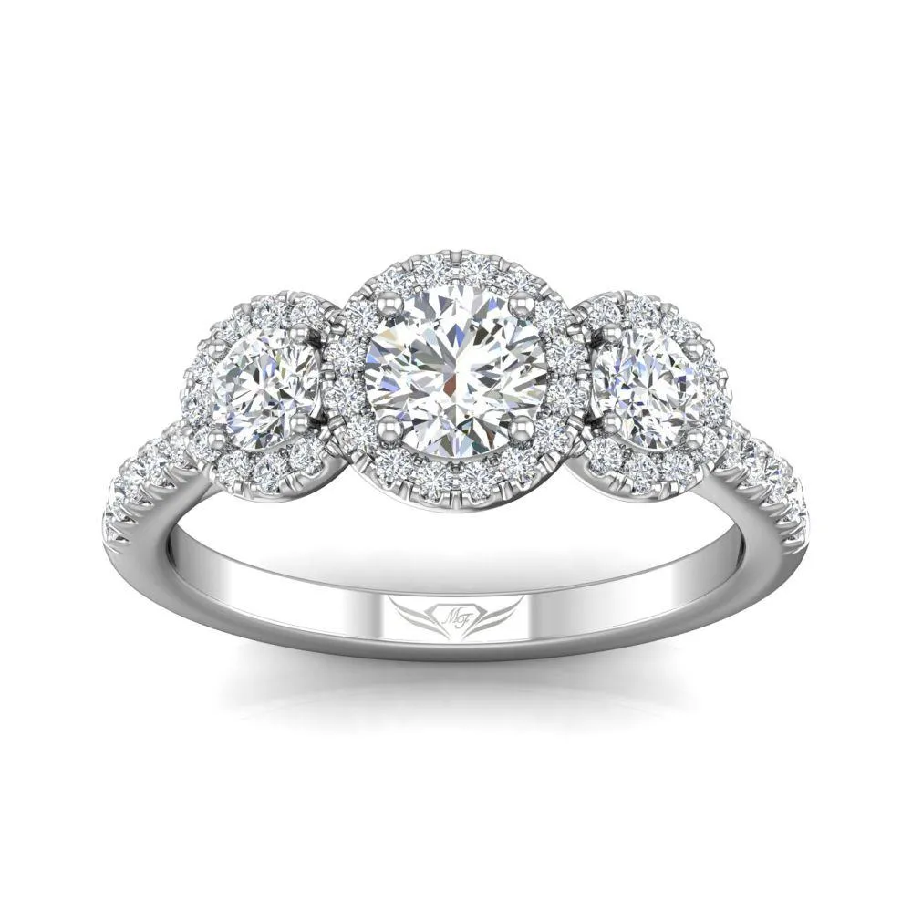 Three Stone Halo Engagement Ring