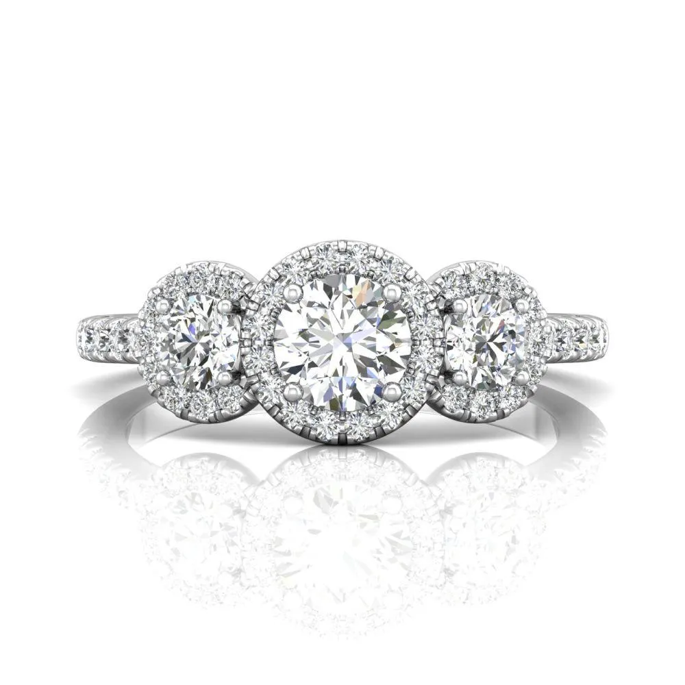 Three Stone Halo Engagement Ring