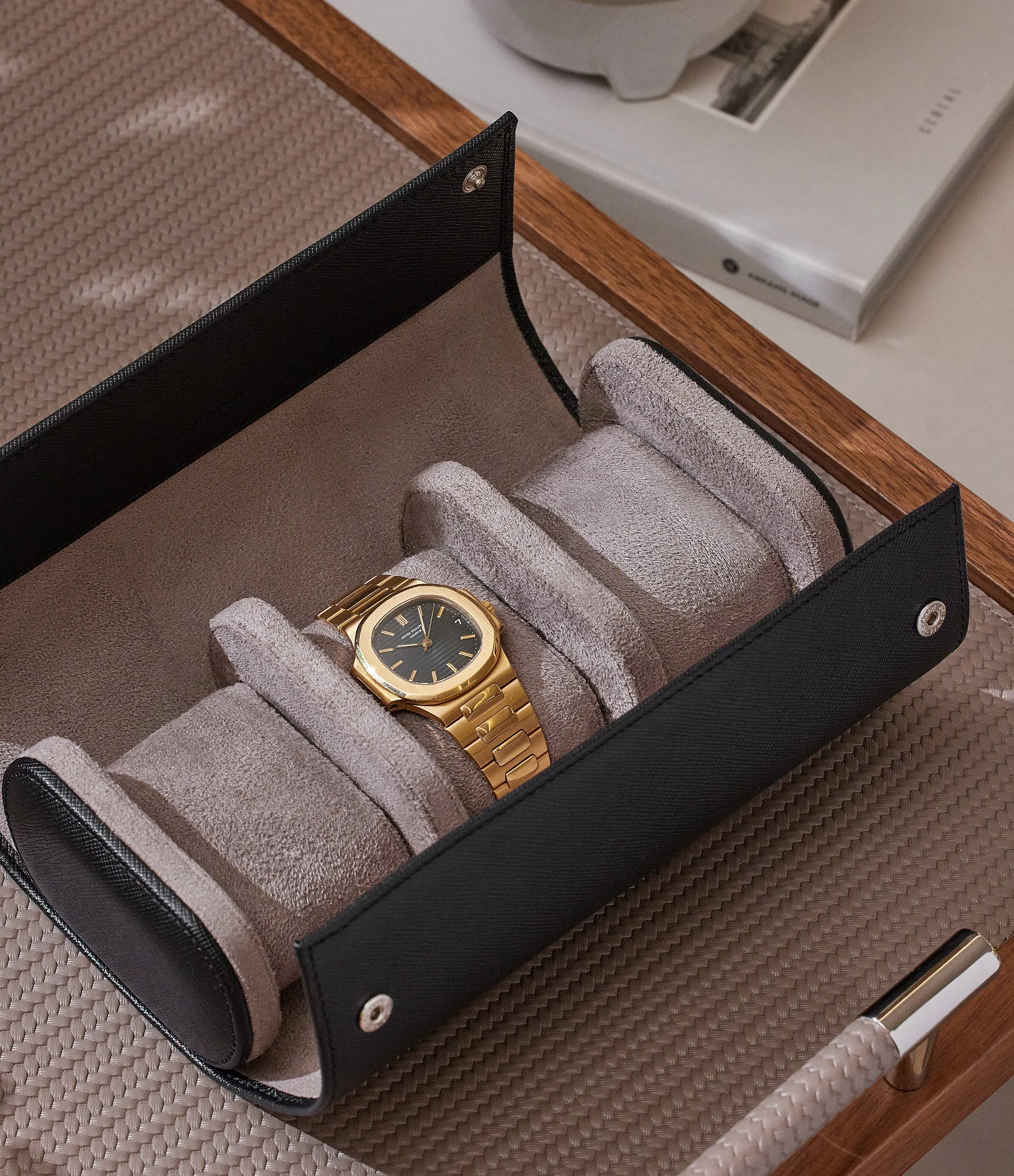three-watch roll, saffiano