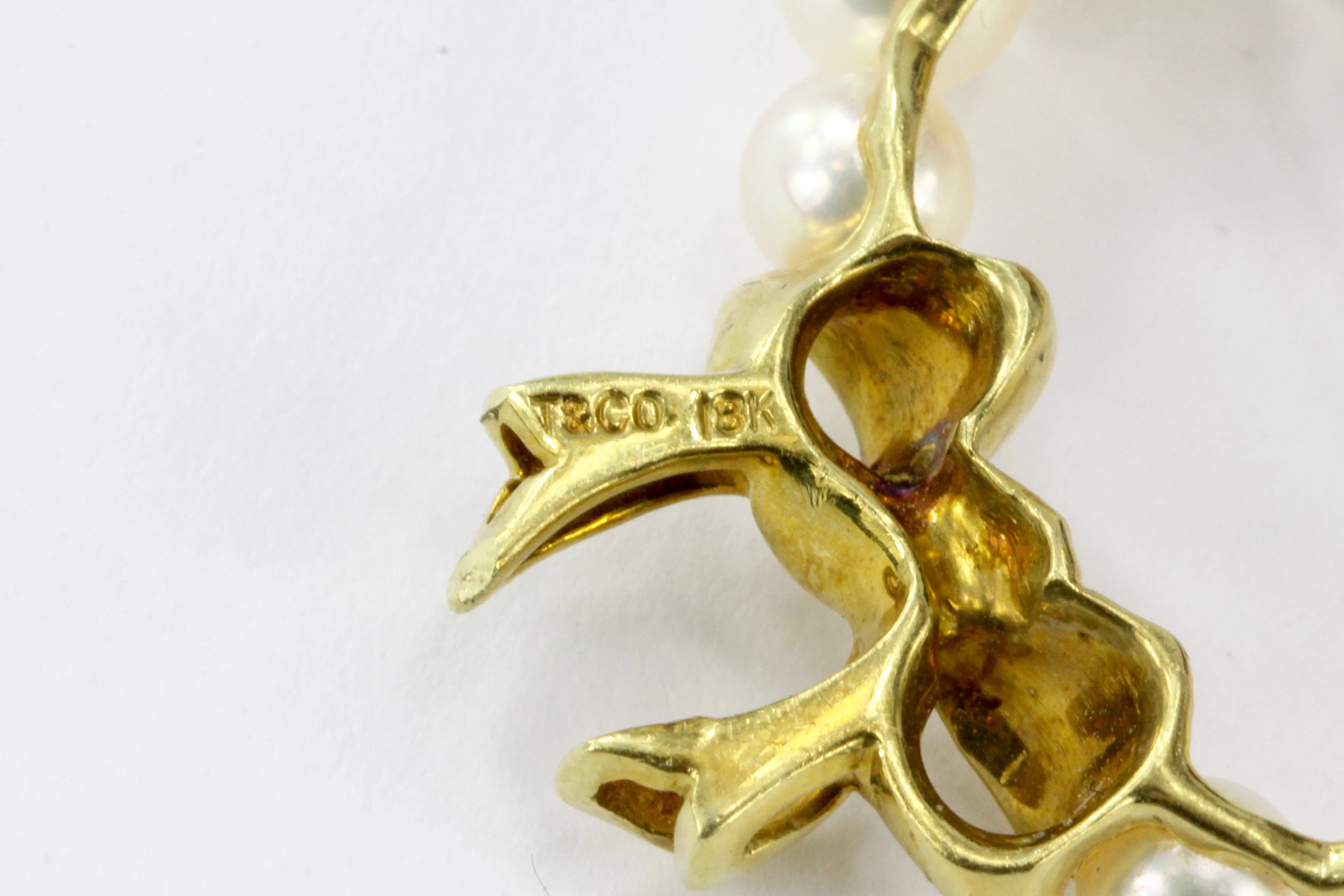 Tiffany & Co 18K Yellow Gold and Pearl Wreath with Bow Brooch Pin