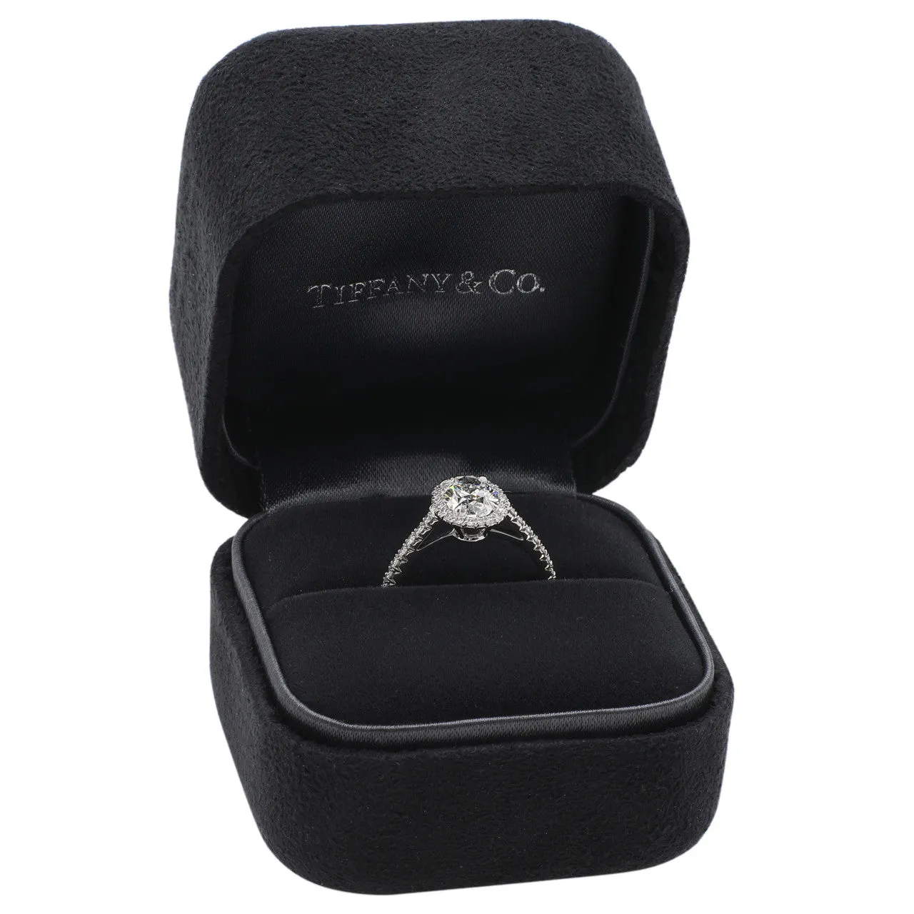Tiffany & Co. Platinum 1.01 Carat Oval Diamond Soleste Halo Engagement Ring