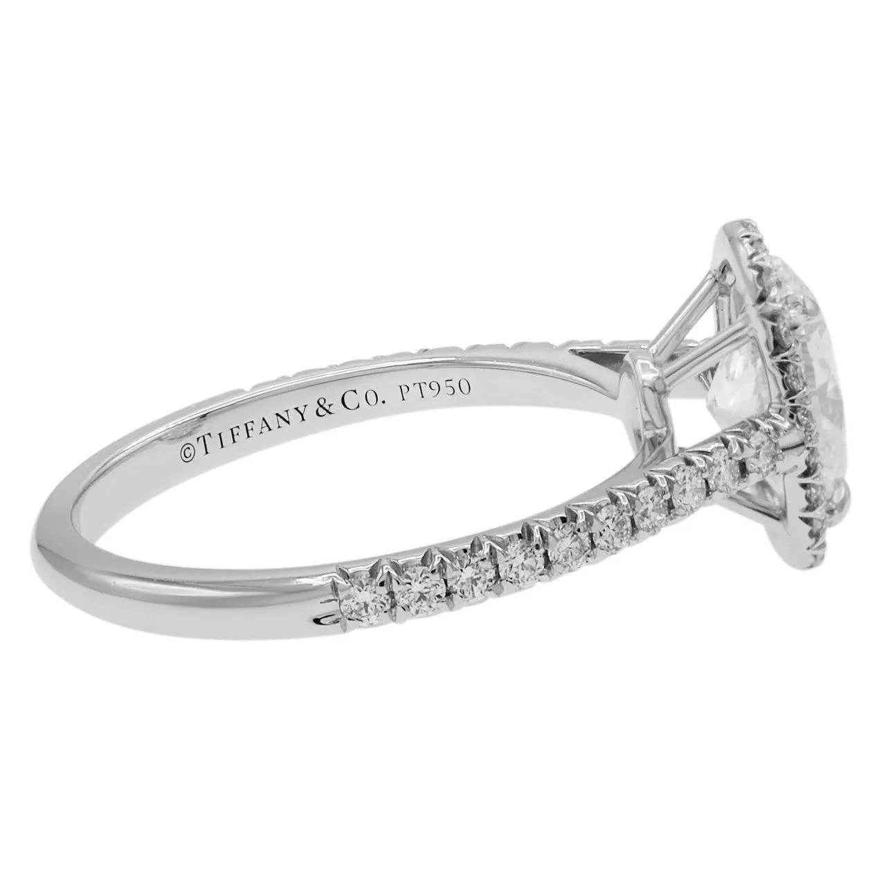 Tiffany & Co. Platinum 1.01 Carat Oval Diamond Soleste Halo Engagement Ring