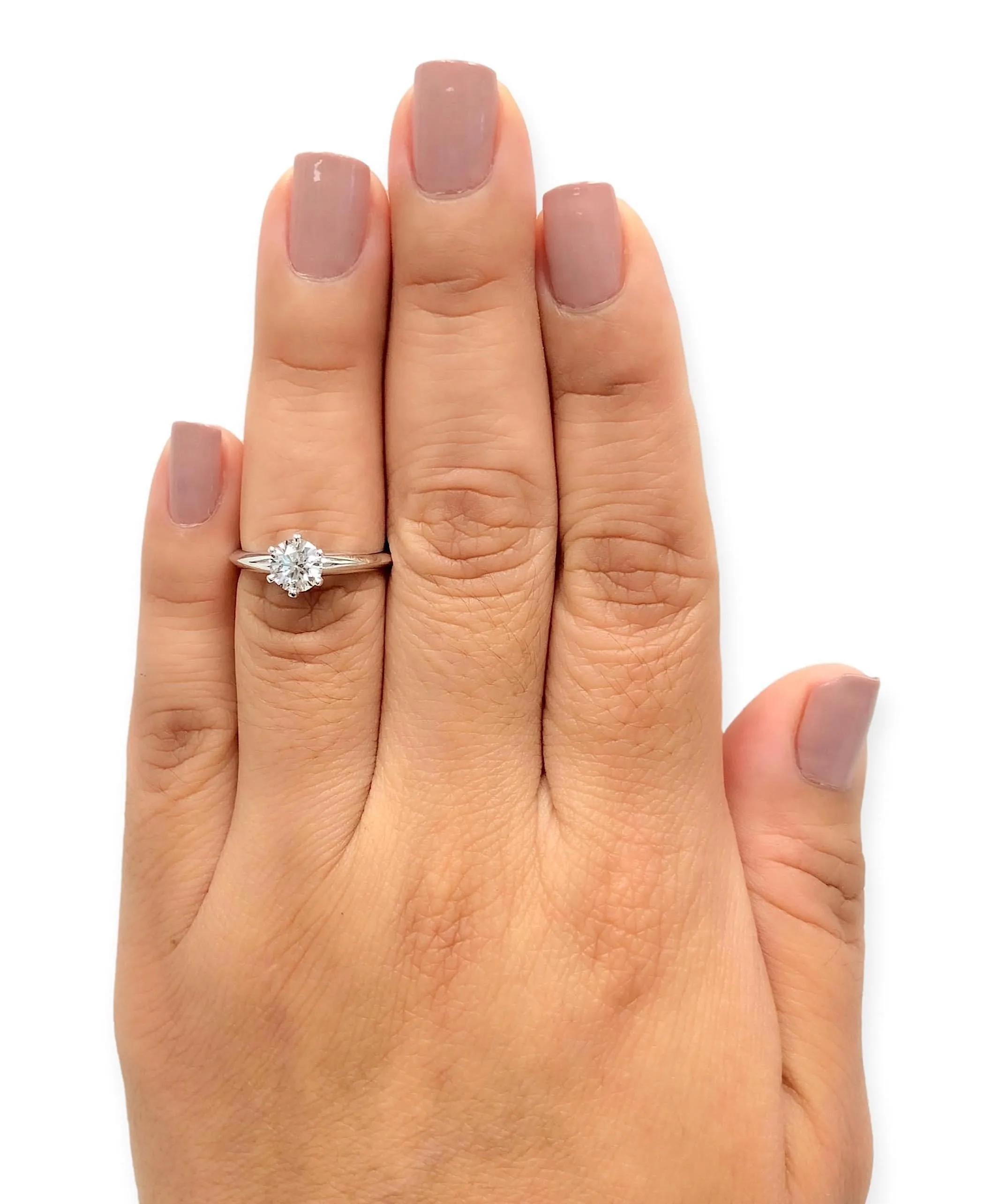 Tiffany & Co. Platinum Solitaire Round Diamond Engagement Ring .91ct H VS1