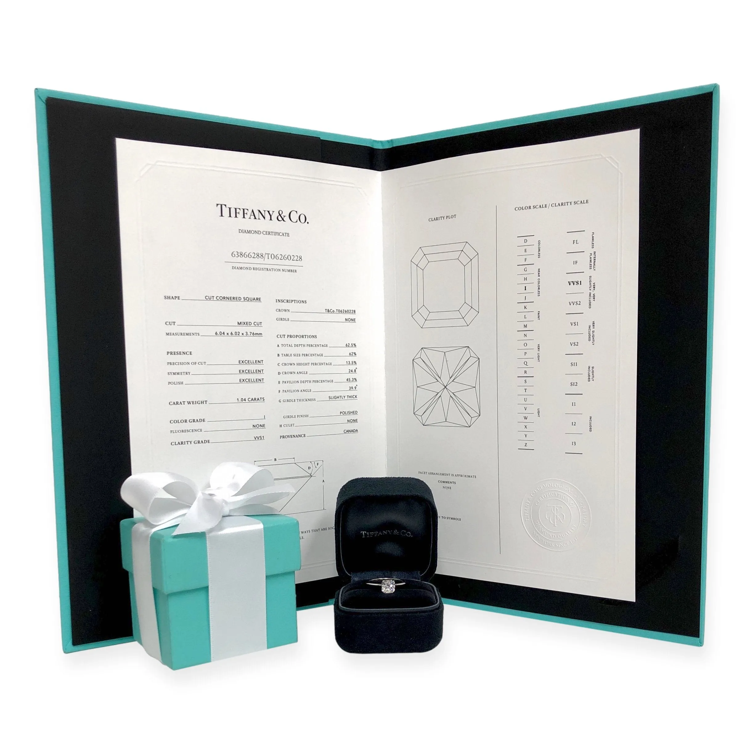 Tiffany & Co. Platinum True Cut Diamond Engagement Ring 1.04ct I VVS1