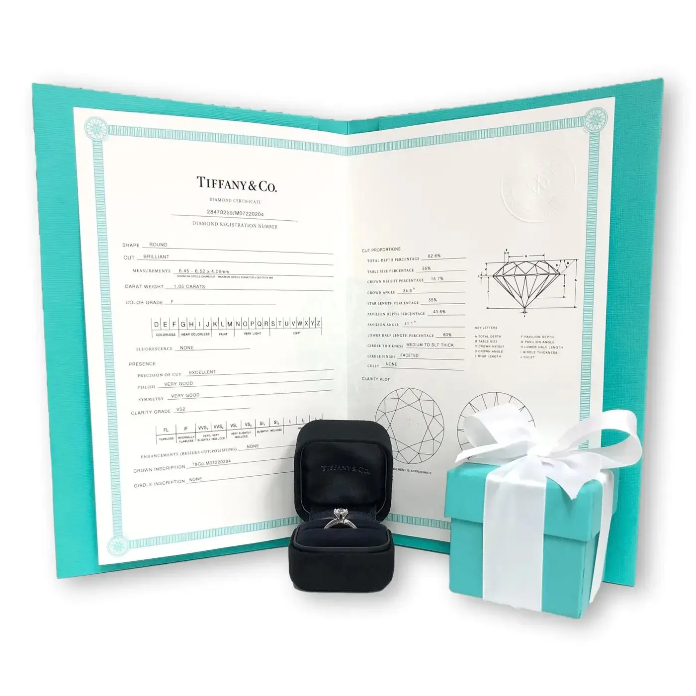 Tiffany and Co. Platinum Solitaire Round Diamond Engagement Ring 1.05 FVS2