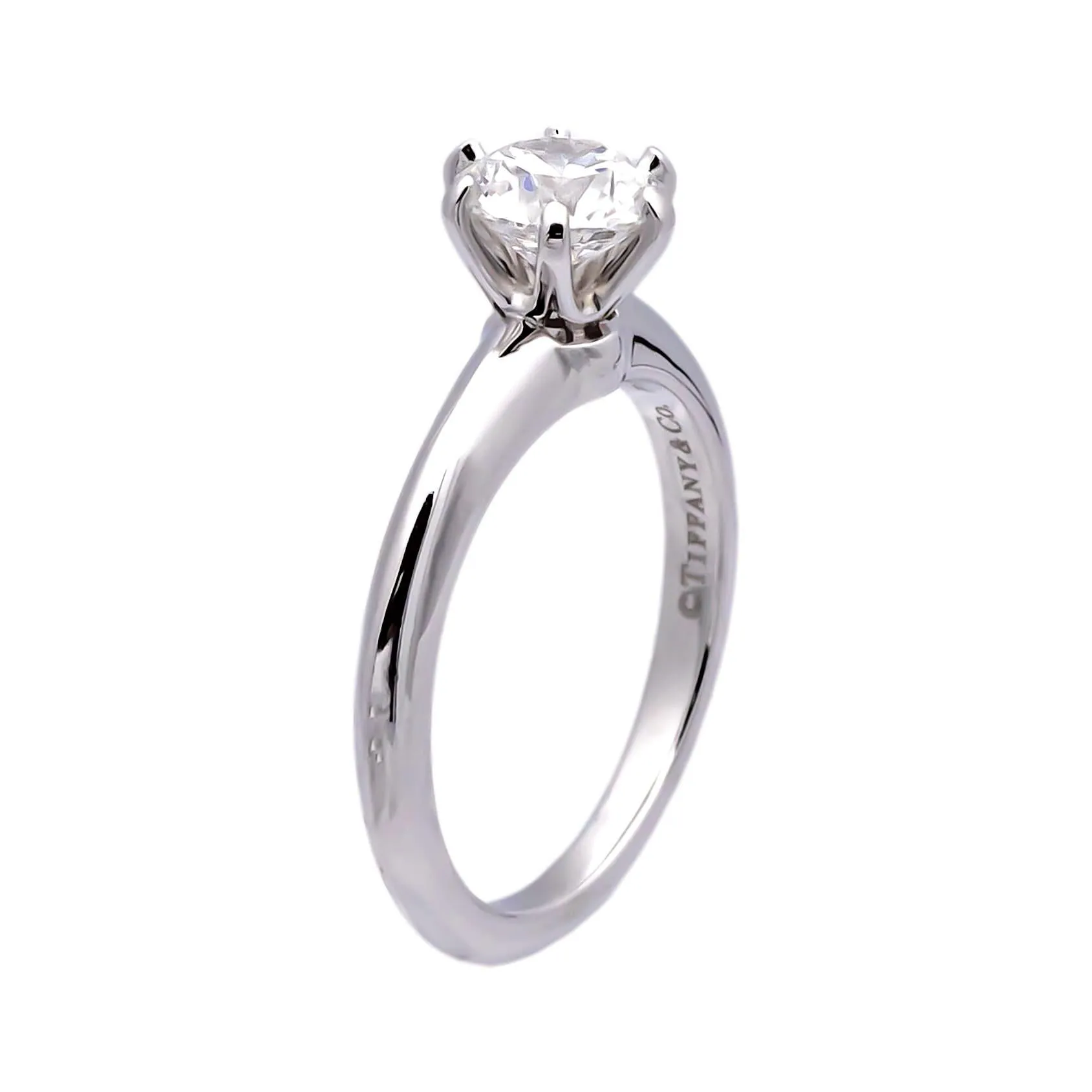 Tiffany and Co. Platinum Solitaire Round Diamond Engagement Ring 1.05 FVS2