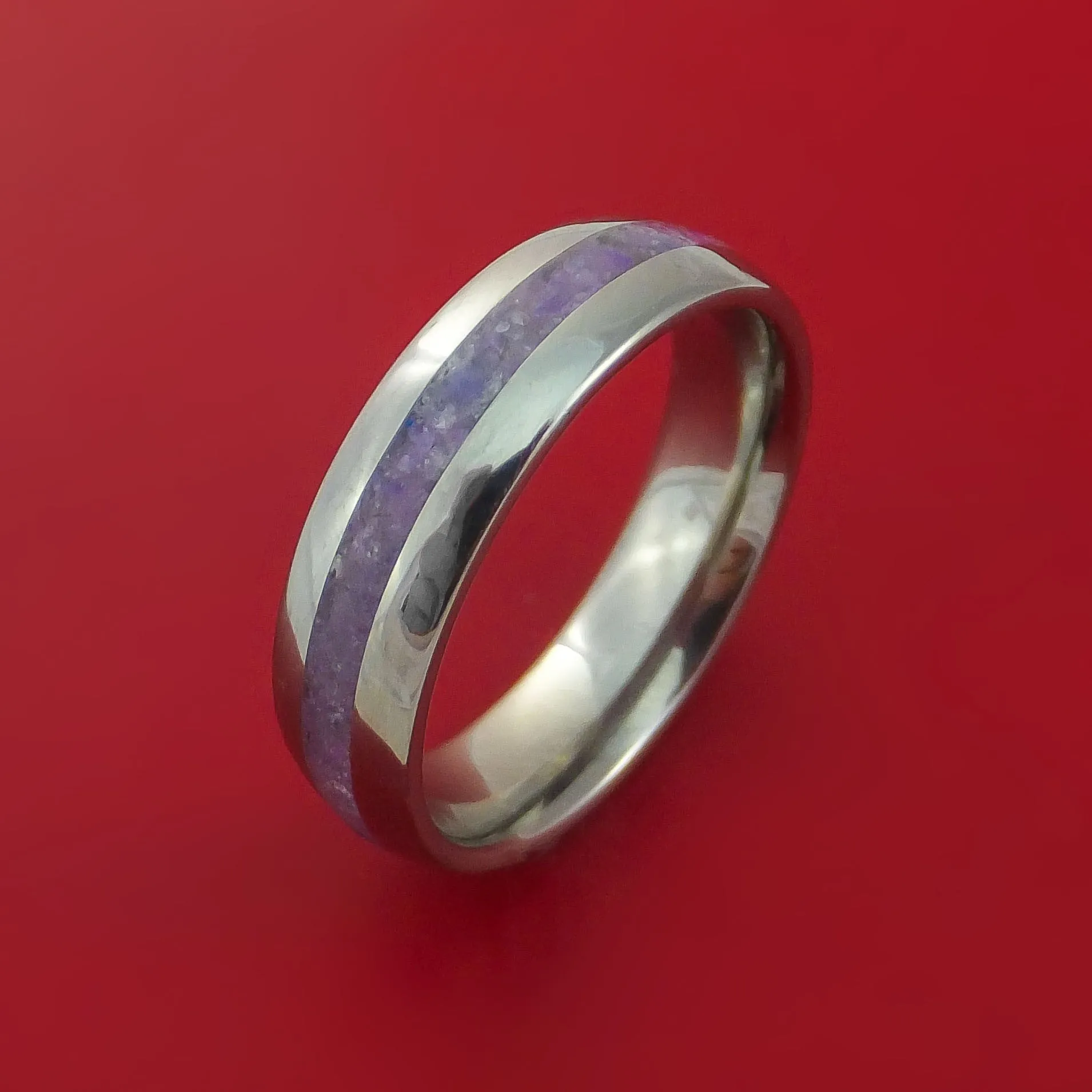 Titanium and Sugilite Ring Custom Made Wedding Band Lavulite