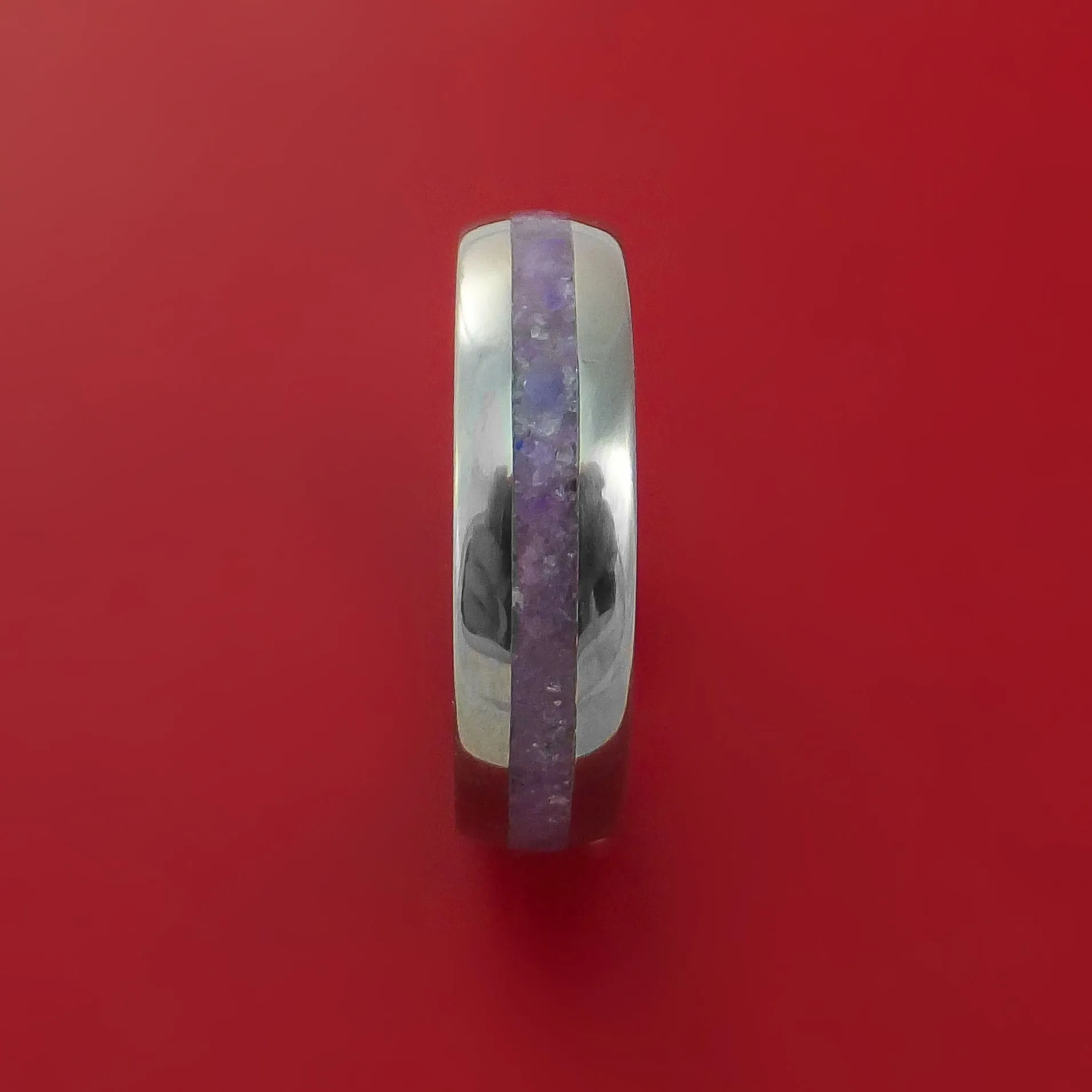 Titanium and Sugilite Ring Custom Made Wedding Band Lavulite