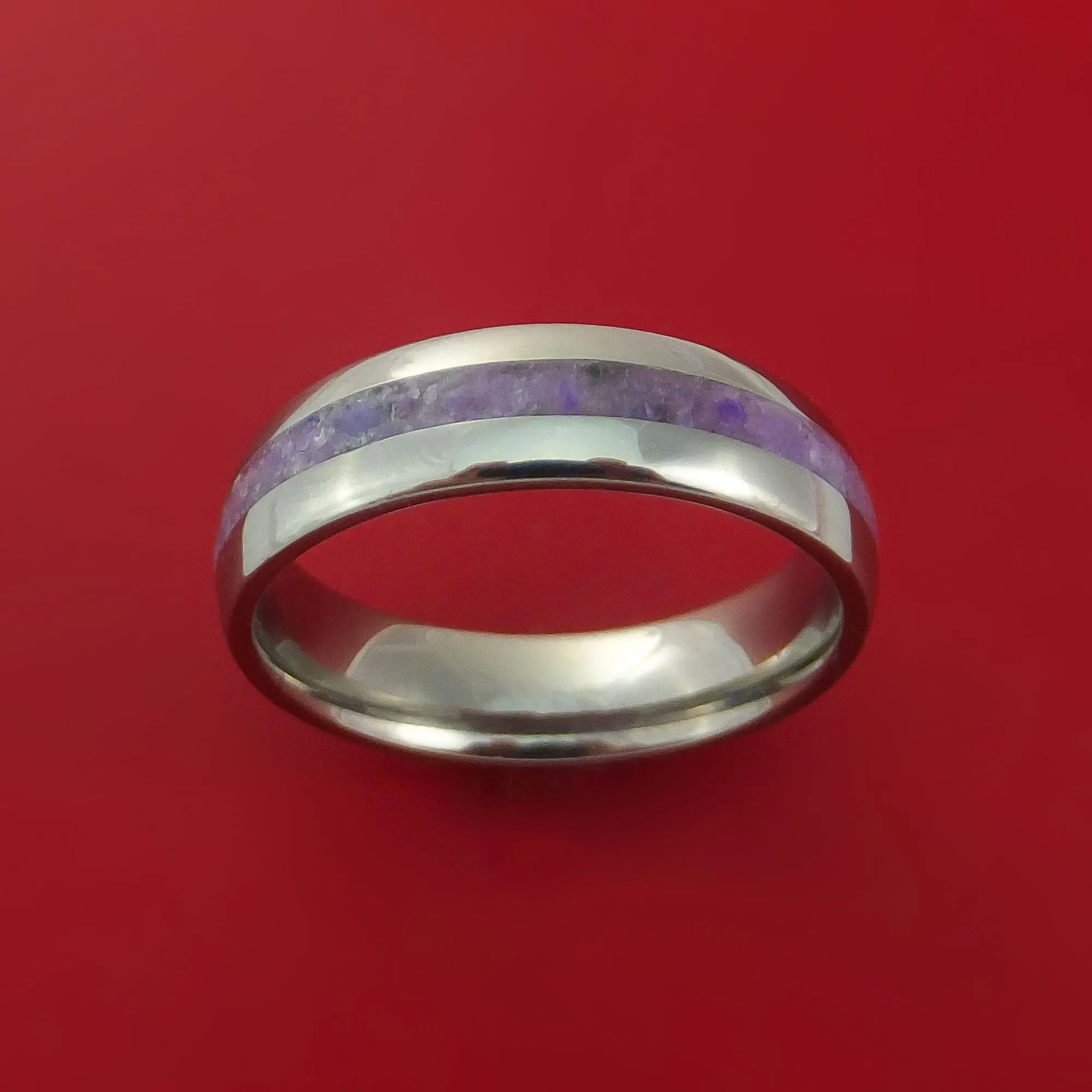 Titanium and Sugilite Ring Custom Made Wedding Band Lavulite