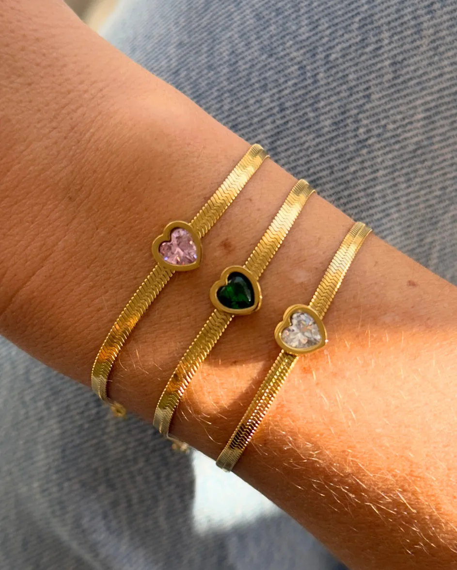 Tori Gold Heart Bracelet Emerald