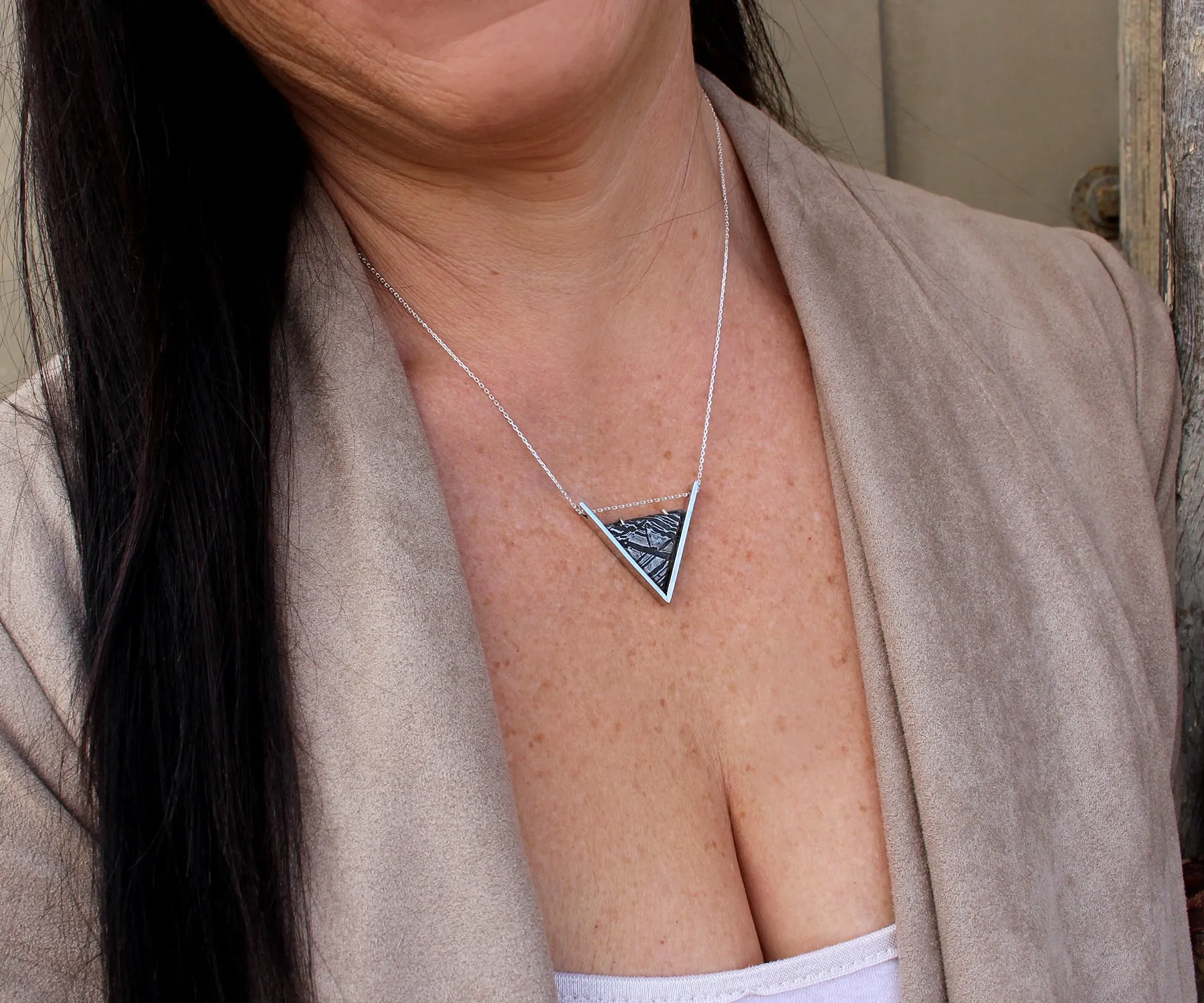 Triangle Meteorite Silver Necklace