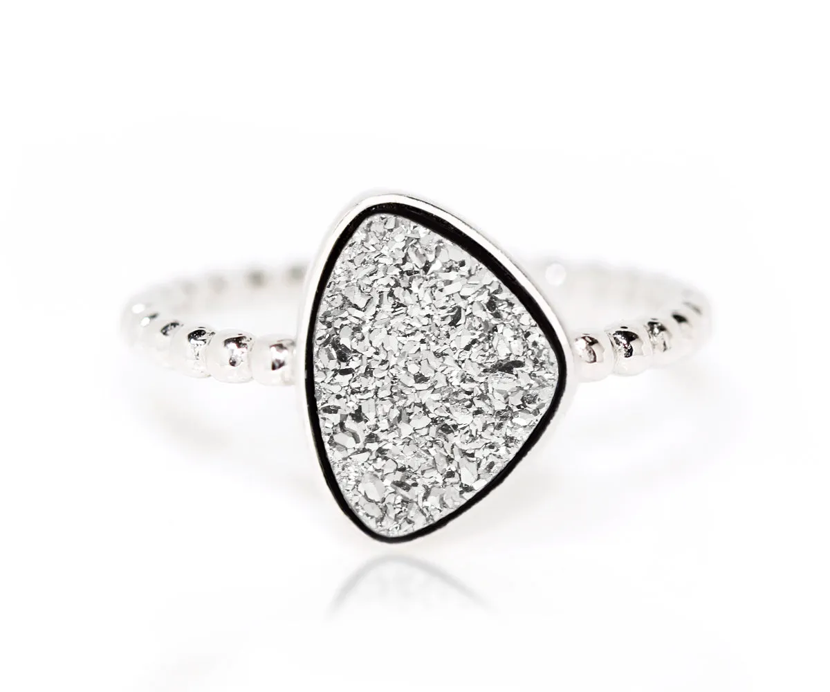 Trillion Platinum Druzy Ring