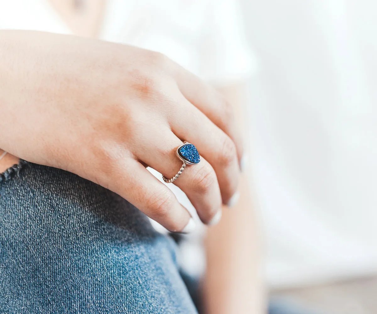 Trillion Platinum Druzy Ring
