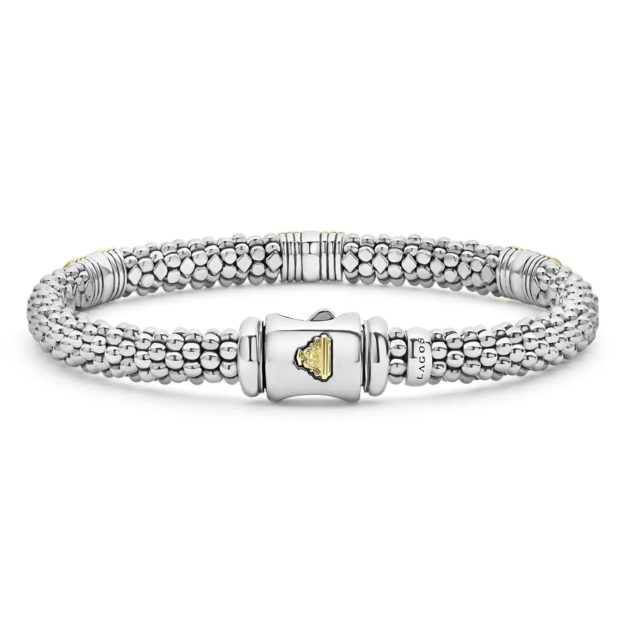 Triple Diamond Station Caviar Bracelet | 6mm