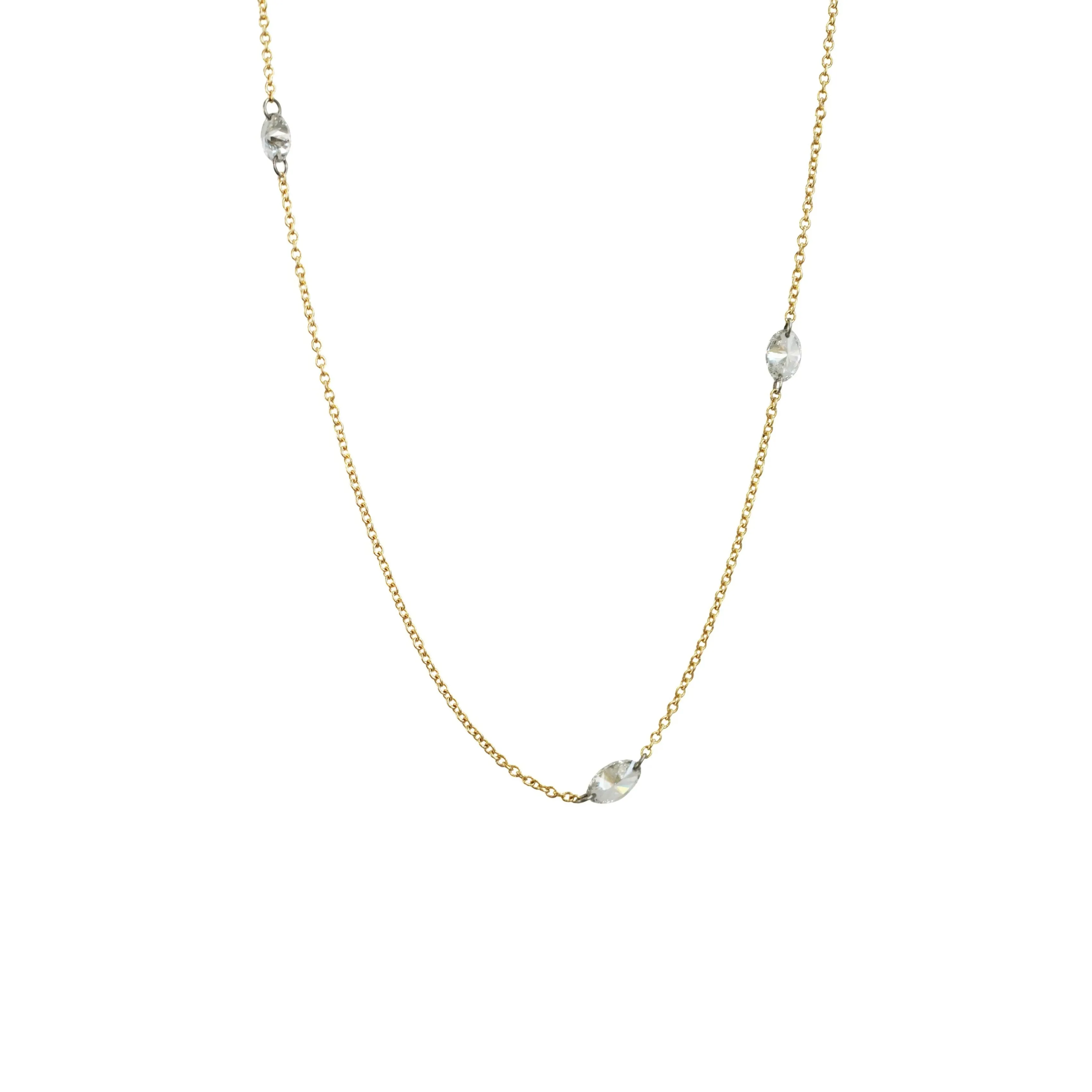 Triple "Floating" Oval Diamond Necklace