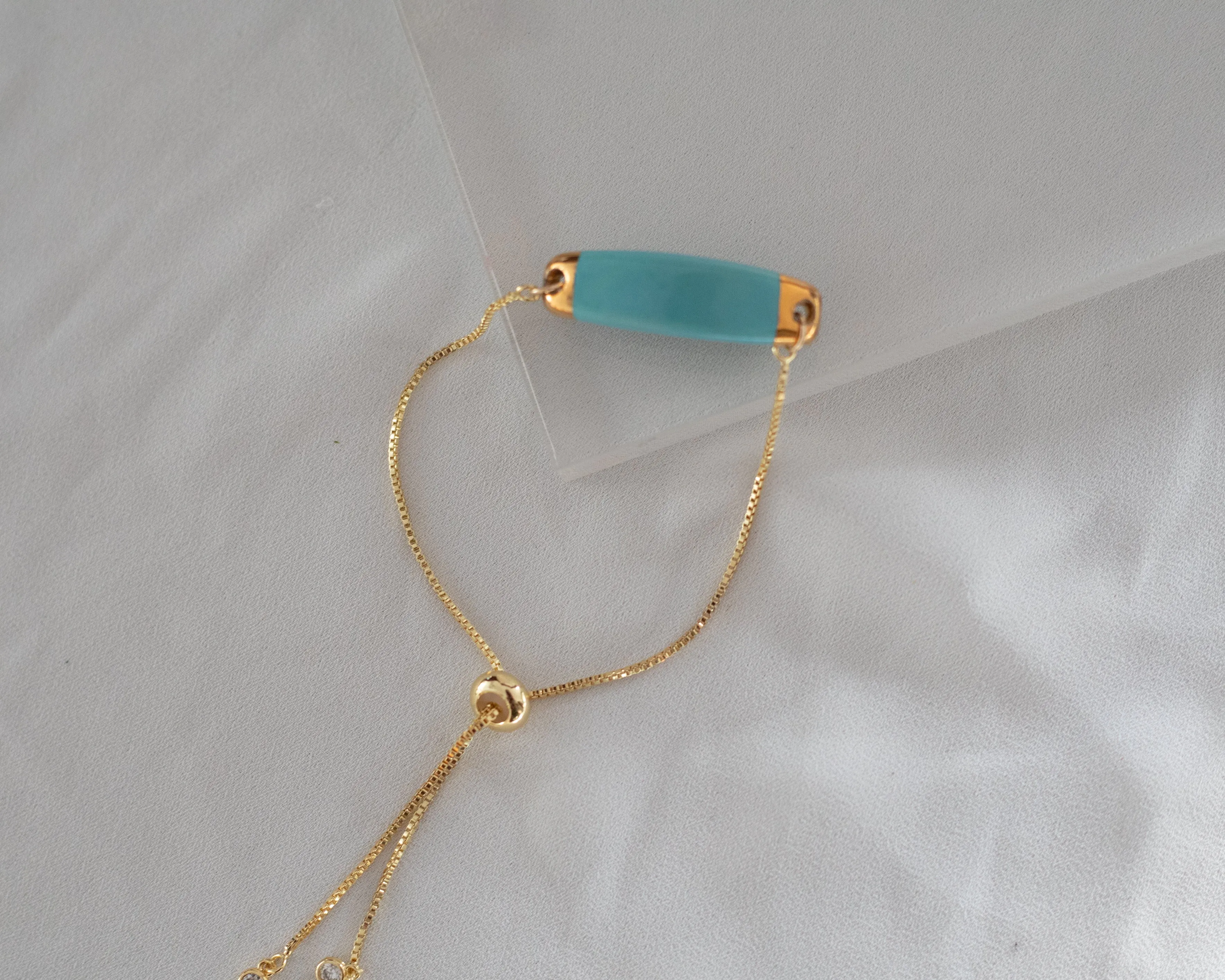 Turquoise and Gold Adjustable Porcelain Bracelet