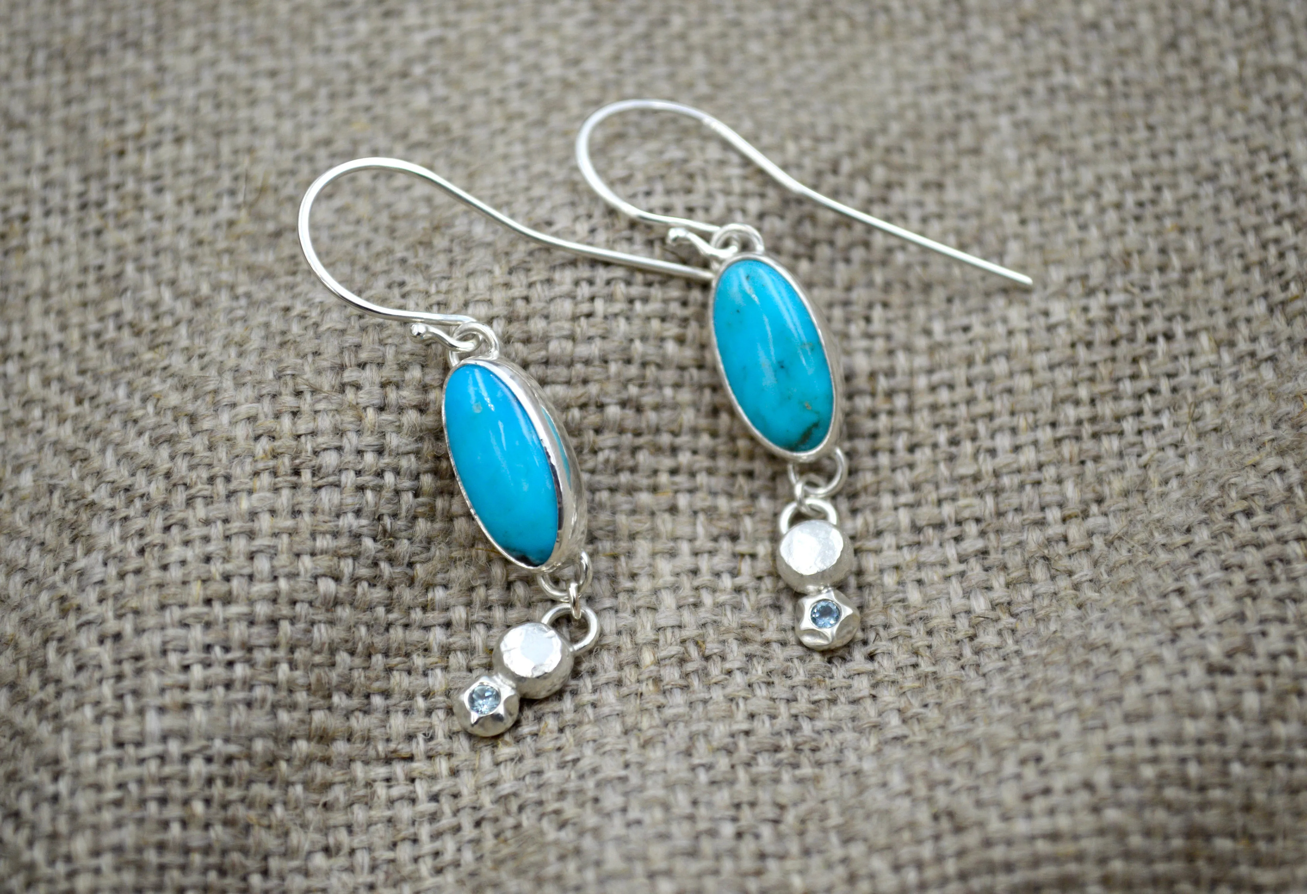Turquoise and Montana Sapphire Dangle Earrings OOAK