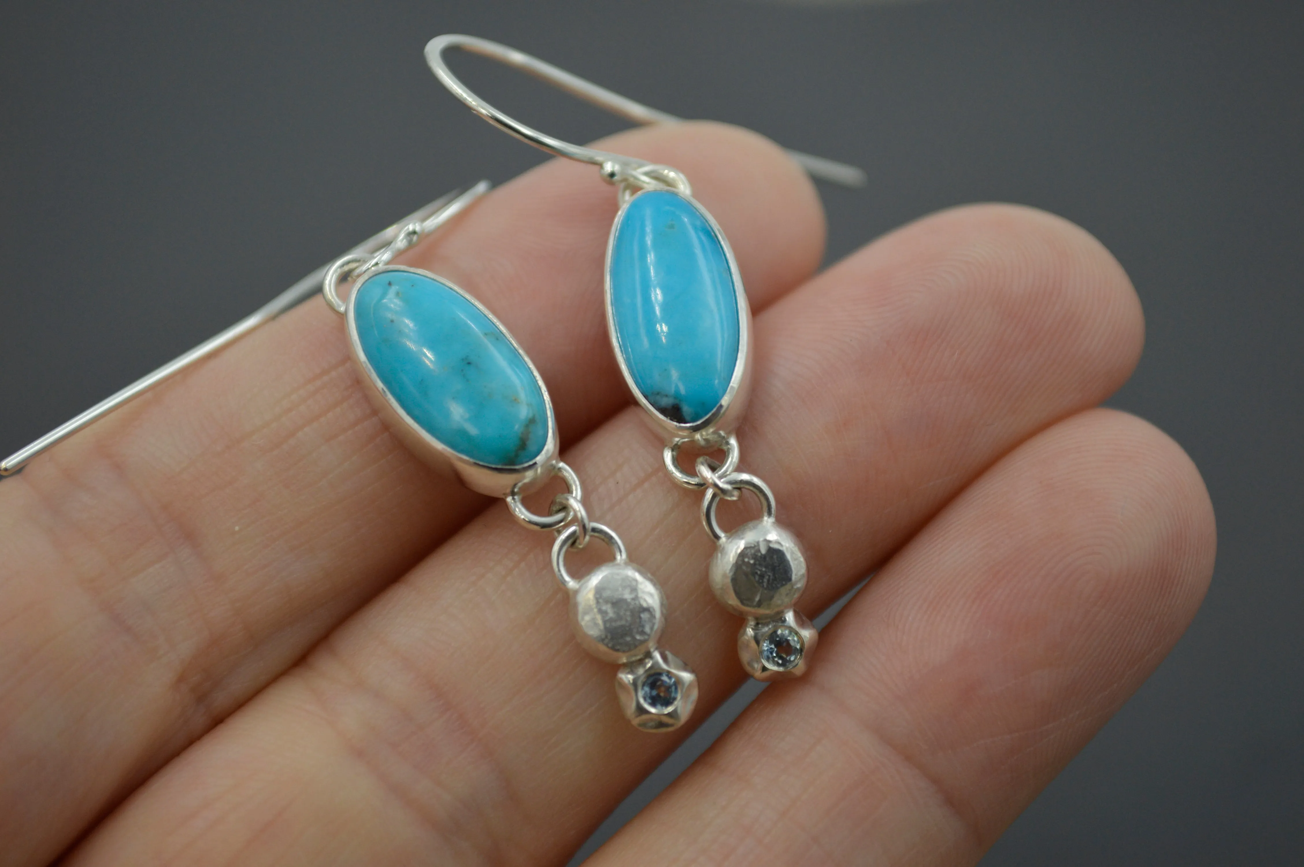 Turquoise and Montana Sapphire Dangle Earrings OOAK
