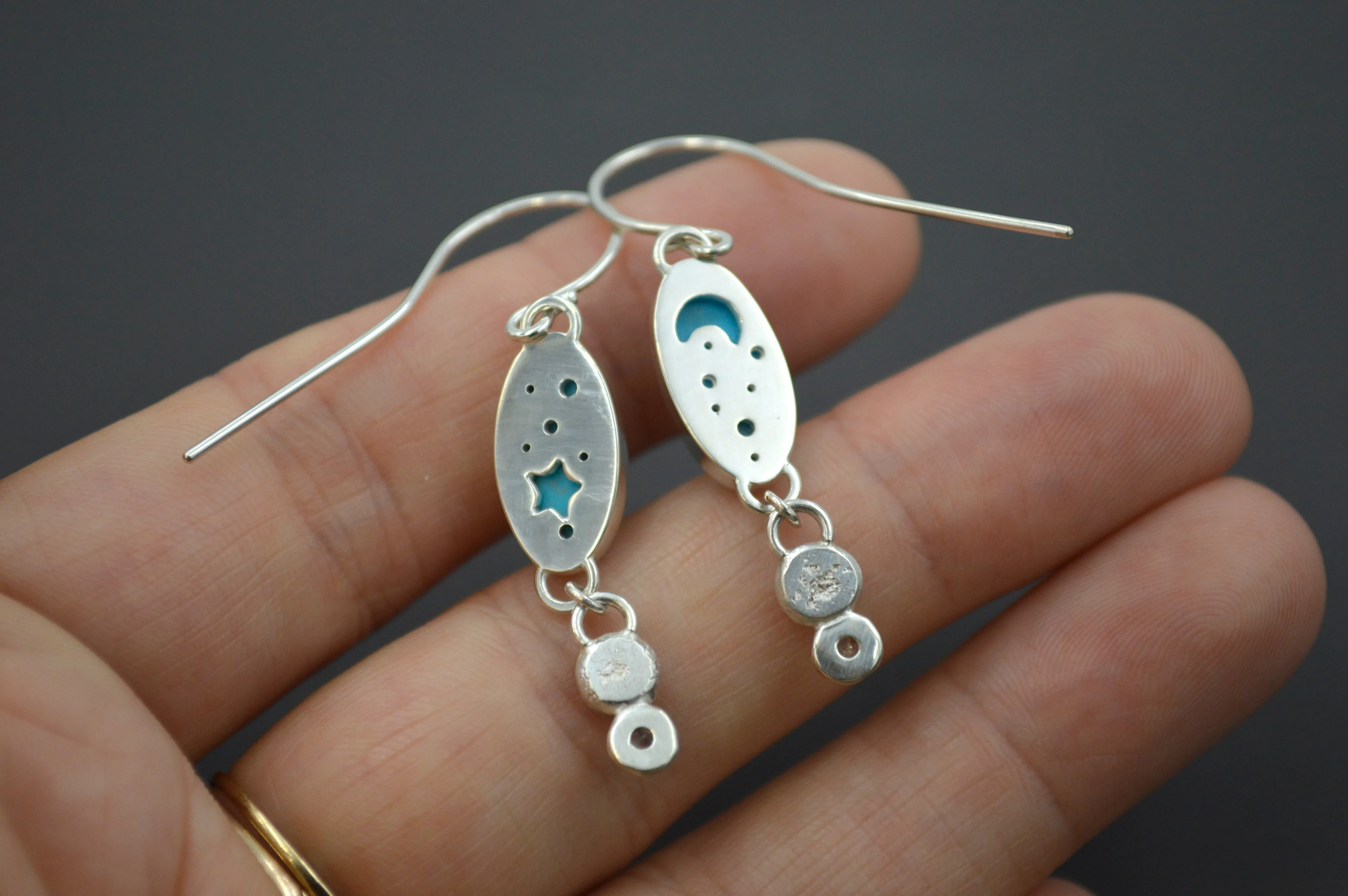 Turquoise and Montana Sapphire Dangle Earrings OOAK
