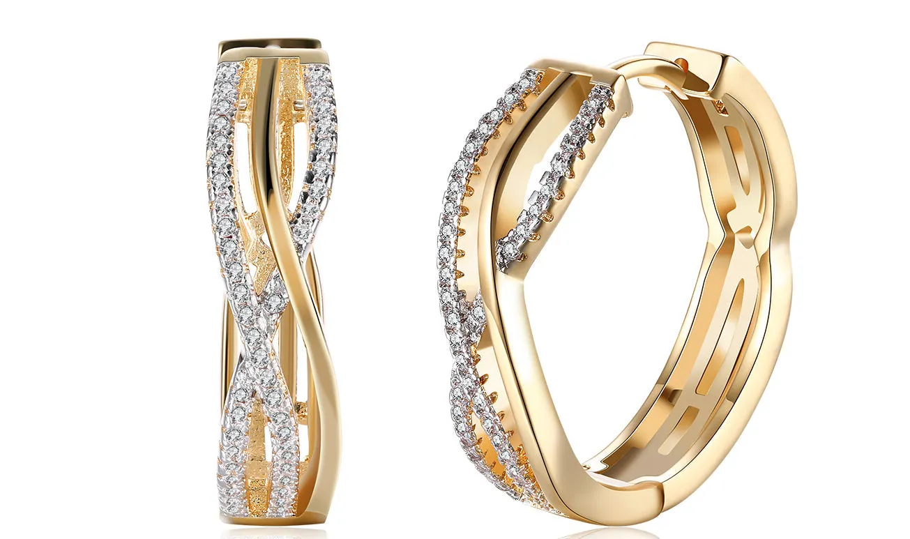 Twisted Abstract Clip-On Earrings with 14K Gold Plating and White Sapphire Stones