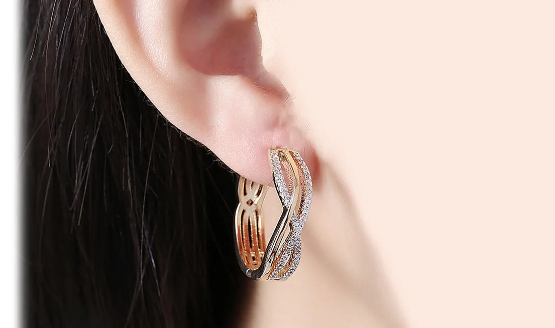 Twisted Abstract Clip-On Earrings with 14K Gold Plating and White Sapphire Stones