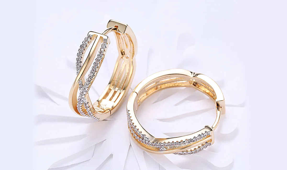 Twisted Abstract Clip-On Earrings with 14K Gold Plating and White Sapphire Stones