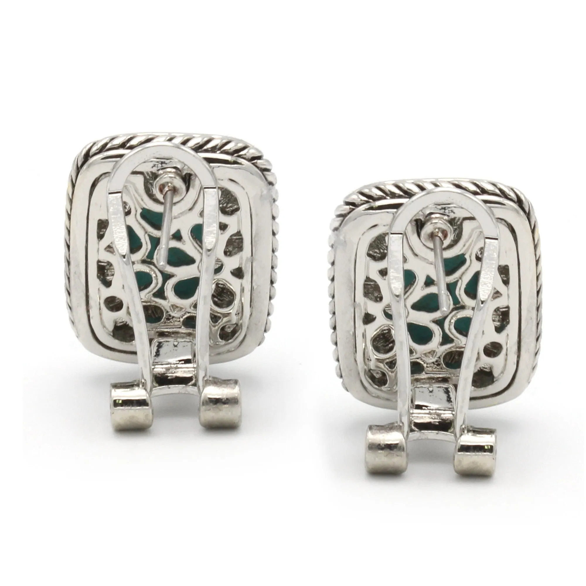 TWO TONE CRYSTAL PAVE POST EARRINGS #12504ERTT-SIL (FC16)