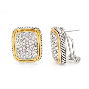 TWO TONE CRYSTAL PAVE POST EARRINGS #12504ERTT-SIL (FC16)