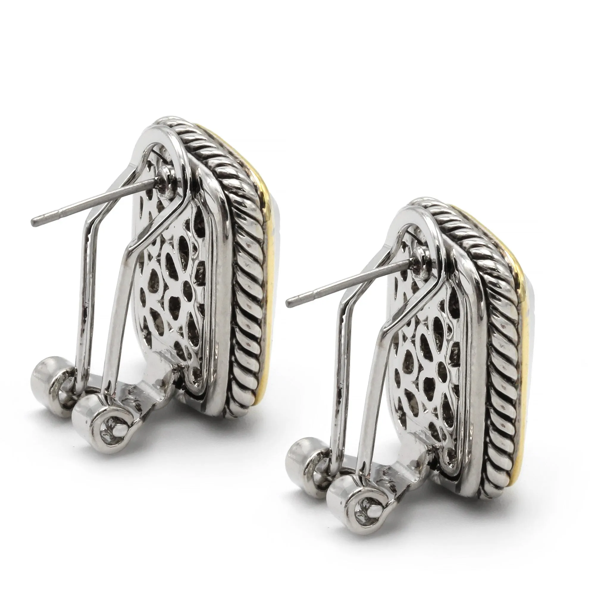 TWO TONE CRYSTAL PAVE POST EARRINGS #12504ERTT-SIL (FC16)