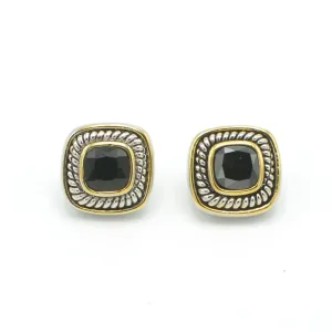 TWO TONE JET CRYSTAL SQUARE EARRINGS SET#73014ER-Jet (FF10)