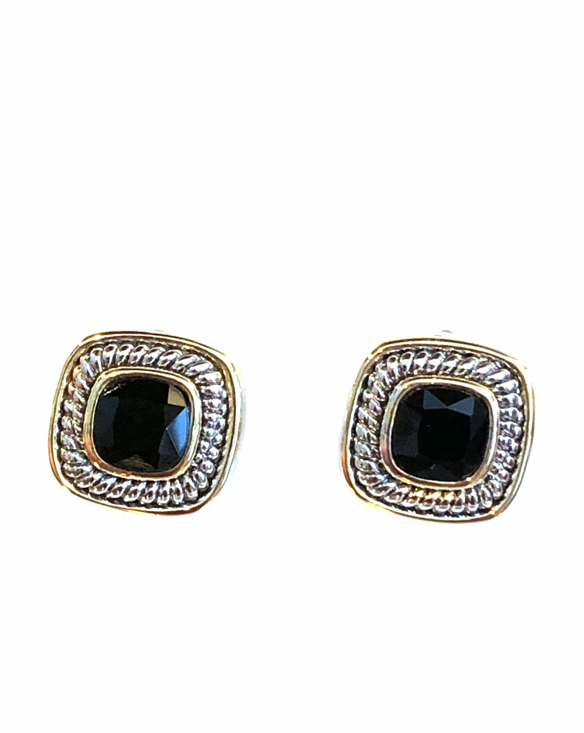 TWO TONE JET CRYSTAL SQUARE EARRINGS SET#73014ER-Jet (FF10)