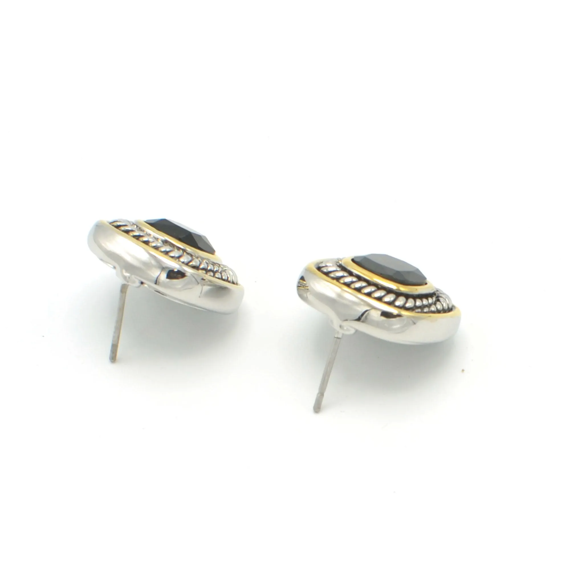 TWO TONE JET CRYSTAL SQUARE EARRINGS SET#73014ER-Jet (FF10)