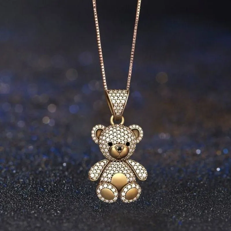 TwoTone Bear Pendant Necklace Girls Anniverssary Jewelry