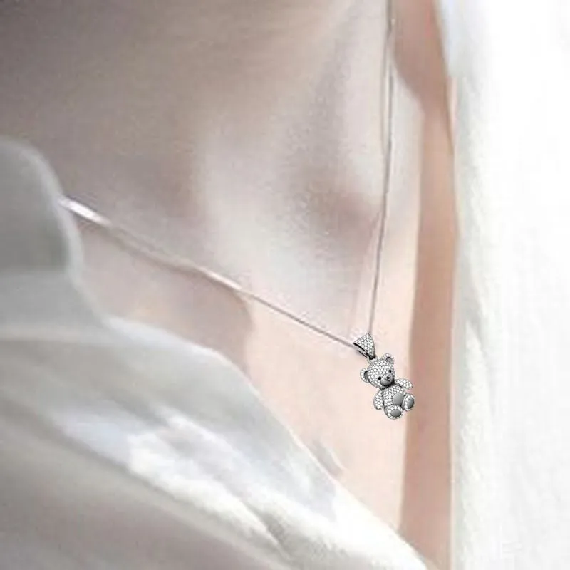 TwoTone Bear Pendant Necklace Girls Anniverssary Jewelry