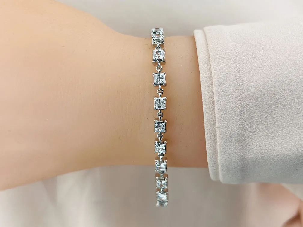 Unique Princess Cut Diamond Link Tennis Diamond Bracelet with 1.40 ct.(finished) 2mm